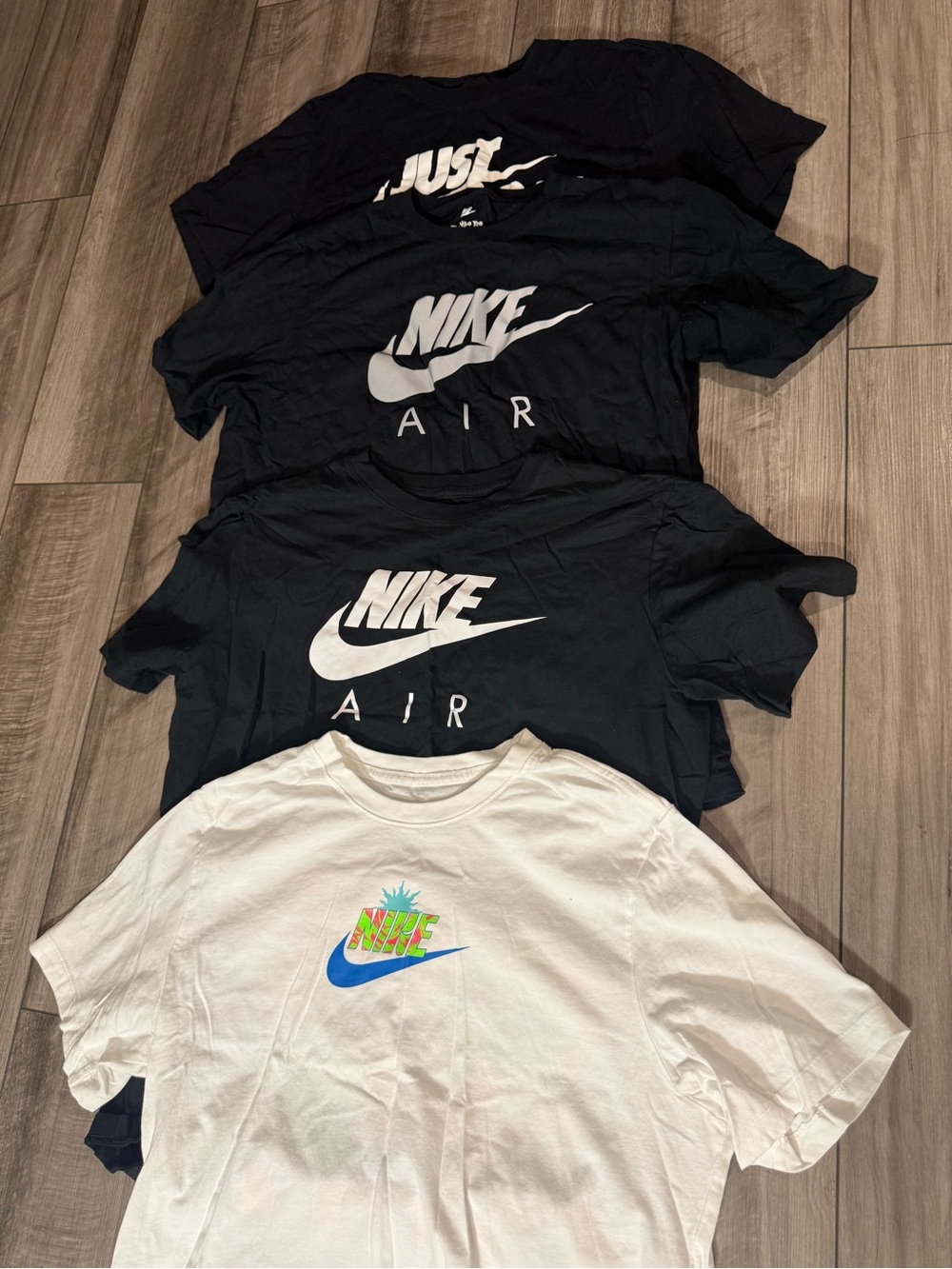 Nike Men’s Short-Sleeve Graphic Tees — Black & White with Multicolor Logo